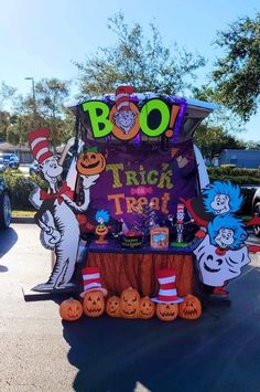 Cat And The Hat Trunk Or Treat, Cat In The Hat Trunk Or Treat, Dr Seuss Trunk Or Treat Ideas, Cat In The Hat Trunk Or Treat Ideas, Dr Seuss Trunk Or Treat, Trunk Or Treat Ideas For Cars, School Events Ideas, Ivy Makeup, Poison Ivy Makeup