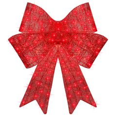 a large red bow with lights on it