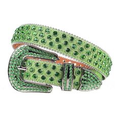 Diamond Green Belt And Green Stones Grey Buckle Studded With Green Diamonds 54 9 Belt Store, Sparkly Belts, Rhinestone Belt Buckle, Bling Party, Bling Belts, Cowboy Design, Cowgirl Bling, Cowboy Belt, Green Belt