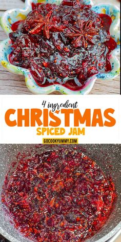 homemade christmas spice jam in a bowl with text overlay