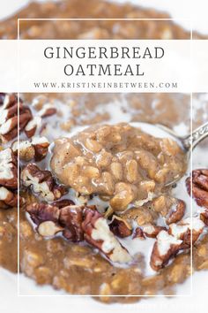 a spoonful of gingerbread oatmeal with nuts