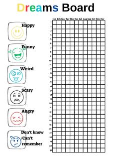 a graph paper with the words dreams board written on it and smiley faces drawn in different colors