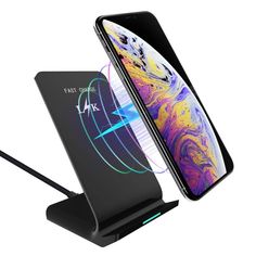 an iphone is charging on a charger with a wireless dock attached to the phone