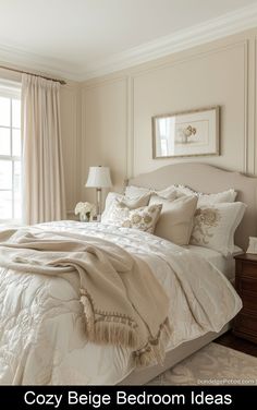 a white bed sitting in a bedroom next to a window