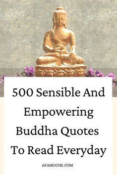 buddha statue with the words, 500 senseble and emporing buddha quotes to read everyday