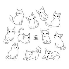 a bunch of cats that are drawn in black and white