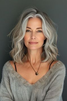 White Hair With Lowlights, Short Gray Hair, Long Hair Older Women, Grey Hair With Bangs, Gray Hair Styles, Grey Hair Don't Care, Hair Color Options, Gray Hair Cuts, Grey Hair Styles For Women