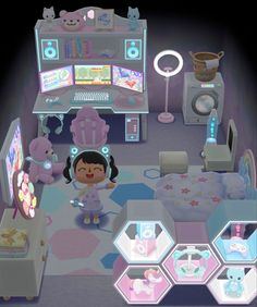 Statue Ideas Animal Crossing, Cute Video Game Aesthetic, Animal Crossing Cute Designs, Animal Crossing Gaming Room, Cute Animal Crossing Designs, Animal Crossing Anime, Aesthetic Animal Crossing, Animal Crossing Pocket Camp Ideas, Animal Crossing Cute