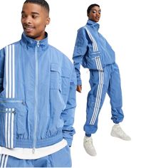 New With Tags Color: Light Blue Unisex Adidas X Ivy Park Returns With A Winter Chic Performance Collection That Includes This Adidas Lvy Park Nylon Track Jacket. This All-Gender Adidas Ivy Park Track Jacket Comes In Shiny Nylon With Matte 3- Stripes And An Oversize Fit With Playful Sophistication. - Adidas Ivy Park Nylon Track Jacket - Full Zip With Stand-Up Collar - Front Pockets With Zip - Chest Pocket - Elastic Cuffs And Hem - 100% Nylon Plain Weave Order Your Usual Men's Size For A Regular F Adidas Ivy Park, Adidas X Ivy Park, Monogram Jacket, Green Windbreaker, Red Windbreaker, Mesh Jacket, Camouflage Jacket, Oversize Casual, Winter Chic