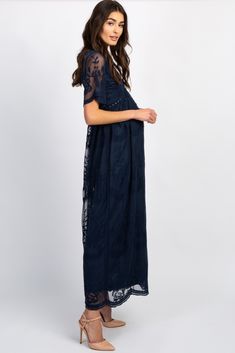 Baby Shower Dress Ideas, Maternity Dress Ideas, Navy Baby Showers, Maternity Wedding Dress, Short Bell Sleeves, Maternity Wedding, Baby Shower Dress, Maternity Maxi Dress, Maternity Maxi