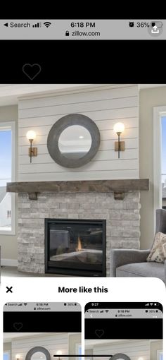 a living room filled with furniture and a fire place in front of a tv mounted on the wall