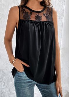 Color:Black;Size:S;Size:M;Size:L;Size:XL;Size:2XL;Package Contents:1 X Tank Top;Style:Casual; Patchwork Tank Top, Lovely Tops, Stylish Blouse, Solid & Striped, Black Sleeveless, Midi Dress Sleeveless, Sleeveless Tank, Sleeveless Tank Top, Ladies Tops Fashion