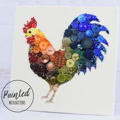 a card with buttons in the shape of a rooster