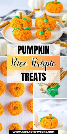 pumpkin rice krispie treats on a white plate