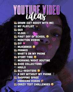 a poster with the words you're video ideas written in pink and purple hearts