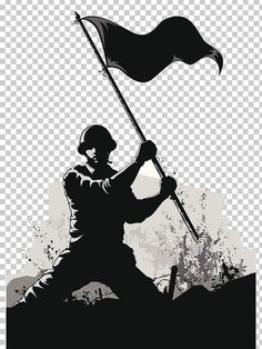 a soldier holding a flag on top of a hill transparent background png clipart