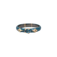 Ring 14k rose gold and blackened sterling silver stack band with 0.010 CT champagne diamonds and london blue topaz. Vintage Sapphire Jewelry, Teal Rings, Enamel Rings, Vintage Sapphire, Bathroom Inspo, Gold Ring Stack, Enamel Ring, Champagne Diamond, Blue Sapphire Rings