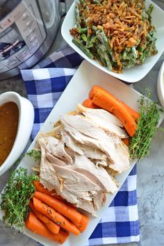 instant pot turkey breast with carrots and homemade gravy dinner is ready to be eaten