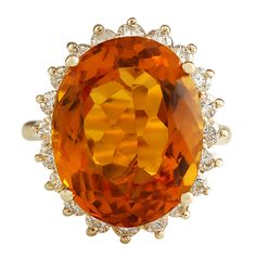 15.42 Carat Natural Citrine 14K Yellow Gold Diamond Ring Citrine Jewelry, Yellow Gold Diamond Ring, Gold G, La Face, Gold Diamond Ring, Natural Citrine, Yellow Sapphire, Gold Diamond Rings, Yellow Diamond