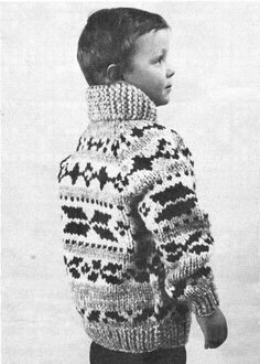 Unisex child’s White Buffalo Cowichan sweater pattern in a bold geometric design. The raglan sleeve cardigan has a zipper front and cozy shawl collar. This sweater is sure to be treasured by whomever receives it!Originating on Vancouver Island, Canada, these classic sweaters are now loved the world over. They’re warm and stylish, and knit up super quickly in bulky yarn. Please note: this pattern contains instructions in both English and French Chest size: 32, 34, 36 inchesYarn: bulkyGauge: 4.5 s Cowichan Sweater Pattern, Raglan Sleeve Cardigan, Classic Sweaters, Vancouver Island Canada, Cowichan Sweater, English And French, Vintage Knitting Patterns, Classic Sweater, Bulky Yarn