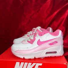 Brand New. Worn Once. Original Box Included With Purchase. Girl’s Air Max 90 Ps. Size 11c. Valentine’s Day Edition. Cute Pink Sneakers For Sports, Cute White Sneakers For Sports, Cute White Sports Sneakers, Playful White Nike Sneakers, Cute White Nike Sneakers, Nike Cleats, Nike Air Force Ones, Swim Shoes, Nike Kyrie