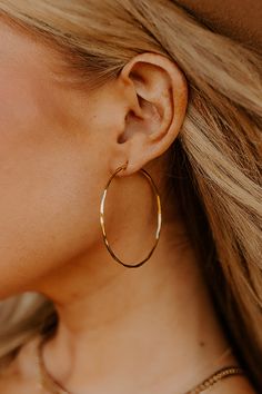 - Update your selection of hoops with this versatile pair! - Gold dipped metal hoops with a subtle hammered texture Silver posts - Length: 2 inches Gold Dipped, Gold Hoops, Muse, Milan, Hoop Earrings, Texture, Silver, Gold