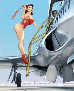 Aviation Pinup, Romain Hugault, Fighter Planes Art, Airplane Artwork, Warbirds Pinups, Pin Up Pictures, Arte Pin Up, Military Pins, Pin Up Girl Vintage