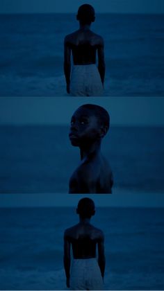 three different images of a woman in the ocean at night, one with her eyes closed