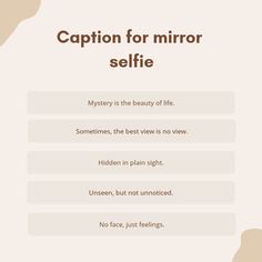 the caption for mirror selfie is shown in this screenshoter's image