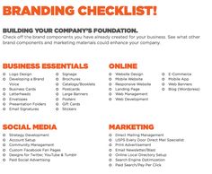 the business checklist is shown in red and white with an orange font that says branding checklist