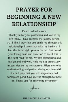 a prayer card with the words'prayer for beginning a new relationship'in black and white