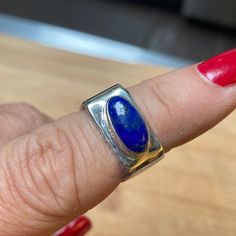 I Believe Is An 8 But Fits Like 7 Due To Width Of Band. Just Under .5” Wide. Ring Color, Christmas 2024, Womens Jewelry Rings, Sterling Ring, Blue And Silver, Color Blue, Women Jewelry, Band, Square