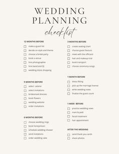 the wedding planning checklist is shown in black and white