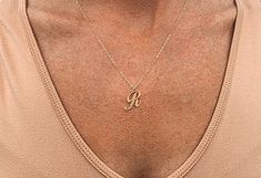 "A dainty initial letter necklace with any letter cut out. You can choose the length of your necklace and the type of metal you would like it made out of. The metal options are silver, gold or rose gold. The initial pendant is about 15 mm tall, so it is very dainty and cute! It makes the perfect everyday necklace. DETAILS Metal: Silver, Gold or Rose Gold Chain: 16\", 18\", 20\" PROCESS 1. Choose your metal and chain length in the drop down menu 2. Write the initial or initials you would like for R Necklace Letter, R Letter Necklace, R Initial Necklace, R Necklace, R Initial, Initial Letter Necklace, Dainty Initial Necklace, Rose Gold Chain, Everyday Necklace