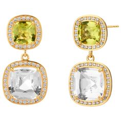 Created in 18kyg Peridot cushions 2.5 cts approx Rock crystal cushions 8 cts approx Diamonds 0.60 cts approx Limited edition Elevate your look with these limited-edition Candy Blue Topaz & Diamond Earrings, created with 18kyg for a timelessly luxurious feel. Delicately cut Peridot and Rock Crystal cushions framed with intricate Diamond accents totaling 0.60 cts create an exquisite display, perfect for formal and special occasions. About the Designers ~ Dharmesh & Namrata Drawing inspiration from Champagne Diamond Earrings, Lalique Crystal, Contemporary Earrings, Crystal Champagne, Gold Monogram, Crystal Diamond, Brown Diamond, Champagne Diamond, Hinged Bangle