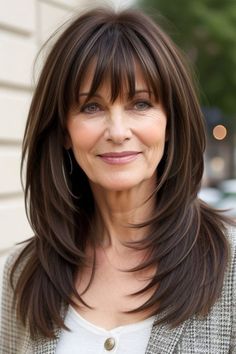 Discover the best hairstyles for medium length hair with bangs for women over 50Explore flattering and youthful looks to enhance your style with ease. Medium Length Women’s Hairstyle, Layered Haircuts With Bangs, Bangs For Women, The Best Hairstyles