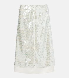 Beaded midi skirt in blue - Xu Zhi | Mytheresa White Midi Skirt For Evening, White Evening Midi Skirt, Chic Knee-length Sequined Skirt, White Midi Party Bottoms, White Midi Length Party Bottoms, White Midi-length Bottoms For Evening, White Midi Length Bottoms For Evening, Chic Sequined Midi Skirt, Summer Midi Skirt With Sequins