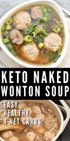 keto naked wonton soup in a white bowl