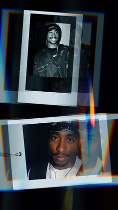 two polaroid photos of a man with a hat on and one is wearing a cap