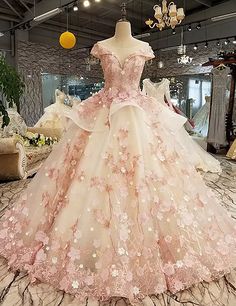 Pink Tulle with Flowers and Beaded Long Party Dress Party Dress Pink, Quinceanera Themes Dresses, Quinceanera Dresses Pink, Long Party Dress, Prom Dresses Long Pink, Quince Dresses Pink, Vestidos Color Rosa, Pretty Quinceanera Dresses, Pretty Wedding Dresses