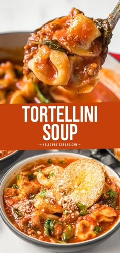 tortellini soup in a bowl with a spoon