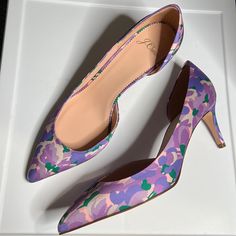 Nwob Pink And Purple Floral Pumps 2.5” Heel Purple Heels For Spring Formal, Purple Spring Formal Heels, Spring Formal Purple Heels, Purple Low Heel Shoes For Spring, Chic Purple Almond Toe Heels, Chic Medium Width Purple Heels, Purple Heels With 4-inch Almond Toe, Purple Almond Toe Heels With 4-inch Heel, Purple High Heels Medium Width