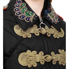 This jacket has been fashioned in Italy from a lightweight black fabric, insulated with goose down for added warmth.The silhouette is sleek and understated, boasting long sleeves, a zip down front.Collared neckline.Quilted design.Embroidered peacocks.Multicoloured beaded shoulders.Gold-tone Mandarin knot buttons that run across the front.Polyamide 100% Polyamide 100% Acetate 23% Acrylic 74% Goose Down 100% metal 3%Dry Clean OnlyMade in Italy Buy Gucci, Embroidered Bag, Peacocks, Jackets Online, Padded Jacket, Quilting Designs, Black Fabric, Knot, Prada