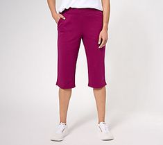 Too warm for pants, too cool for shorts -- these just-right skimmers deliver the coverage you need in your casual attire. Plus, the zip pockets make a great addition when you're on-the-go. From Denim & Co.® Fashions. Spring Athleisure Bermuda Bottoms, Casual Stretch Bermuda Bottoms, Casual Stretch Capris With Short Length, Casual Stretch Short Leg Capris, Casual Stretch Capris, Casual Stretch Short Capris, Spring Activewear With Pockets And Stretch, Stretch Bermuda Bottoms, Sporty Relaxed Fit Capris For Summer