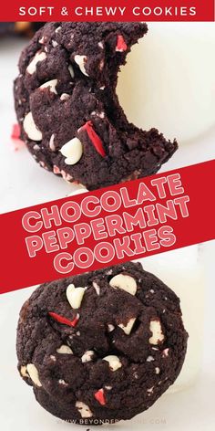 chocolate peppermint cookies are stacked on top of each other