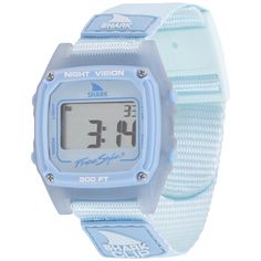 Style: FS101197 Bring the ocean vibes to your wrist with the brand new Shark Watch Sky. Get ready to ride the wave of style with your new favorite blue digital watch — a timepiece that embodies the captivating hues of ocean gems. Meet our new collection: the Sea Glass series of digital surf watches. Inspired by the ocean's shaping of sea glass, these watches feature a semi-transparent frosted case and serene pastel tones. Embrace the beauty of coastal transformation on your wrist. The Shark Clip Shark Clip Watch, Surf Watch, Watch Safes, Summer Wishlist, Shark Clip, Water Resistant Watch, Surf Accessories