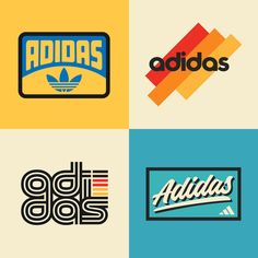 four different logos that are in the same color and font pattern, each with an adidas logo on it