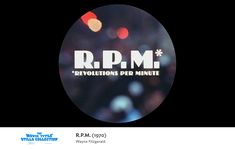 the logo for revolution per minute is shown in front of a black background with blurry lights