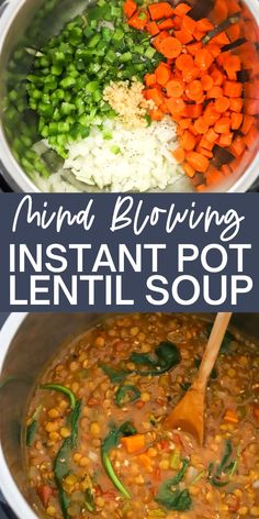 the ingredients for this instant pot lentil soup are shown