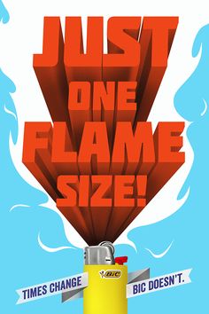 an advertisement for just one flame size